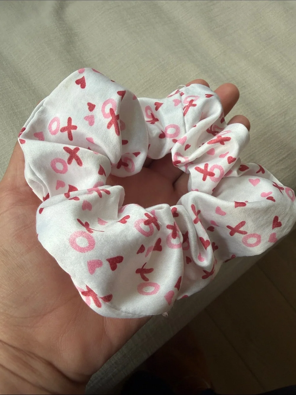 White and Pink Heart & XO Scrunchie